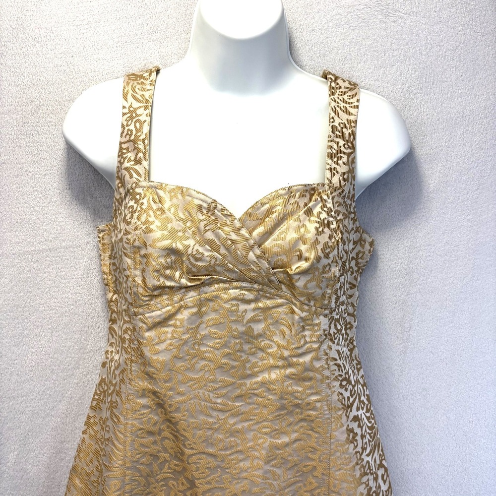 Sigrid Olsen Collection Silk Blend Jacquard Sheath Dress Womens 6 Gold Paisley - Picture 2 of 13